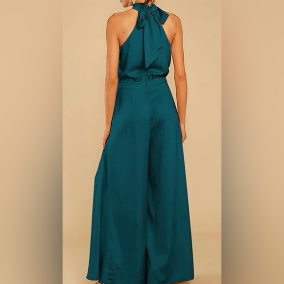 S. Deer | Sleeveless Halter Tied Jumpsuit with Pockets High Waist Wide Leg Pant - Picture 2 of 5